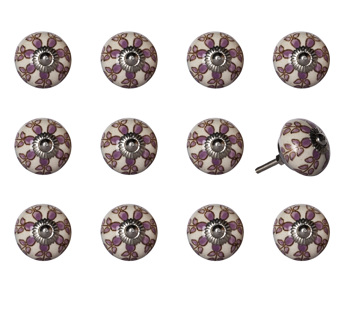 Vintage Ceramic Hand Painted Knob Set - Light Pink - Pack of 12