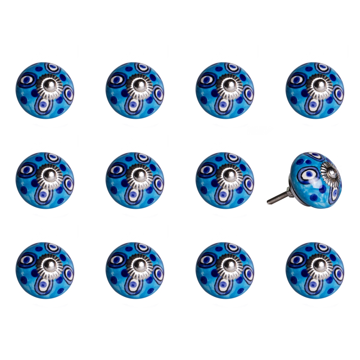 Vintage Ceramic Hand Painted Knob Set - Blue - Pack of 12
