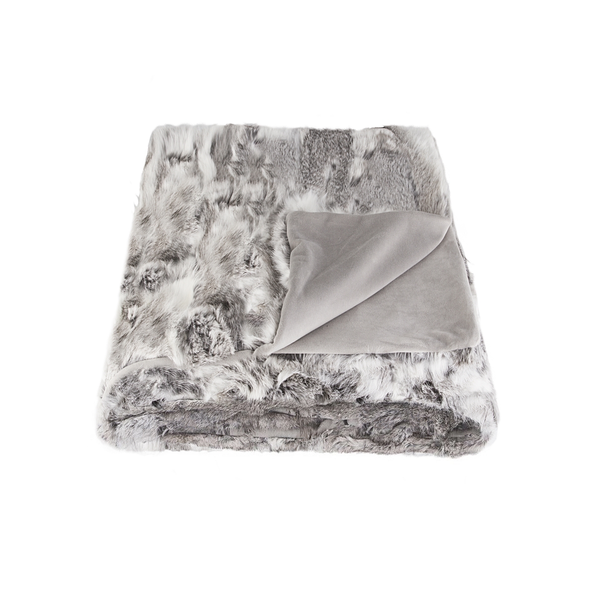 50 x 60 in. Rabbit Fur Throw Blanket - Grey