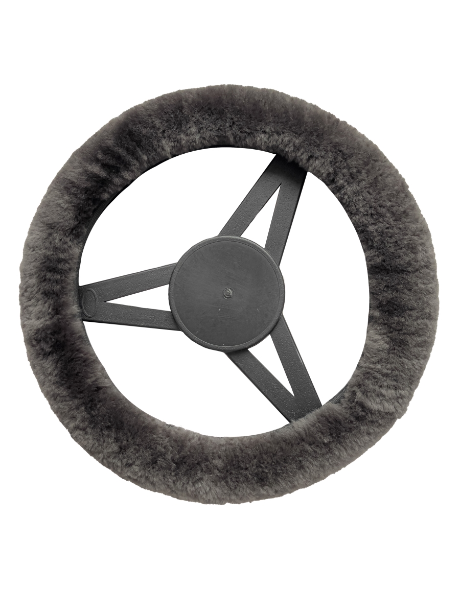 Sheepskin Steering Wheel Cover - Carbon Grey - Universal Fit - Comfortable Insulation