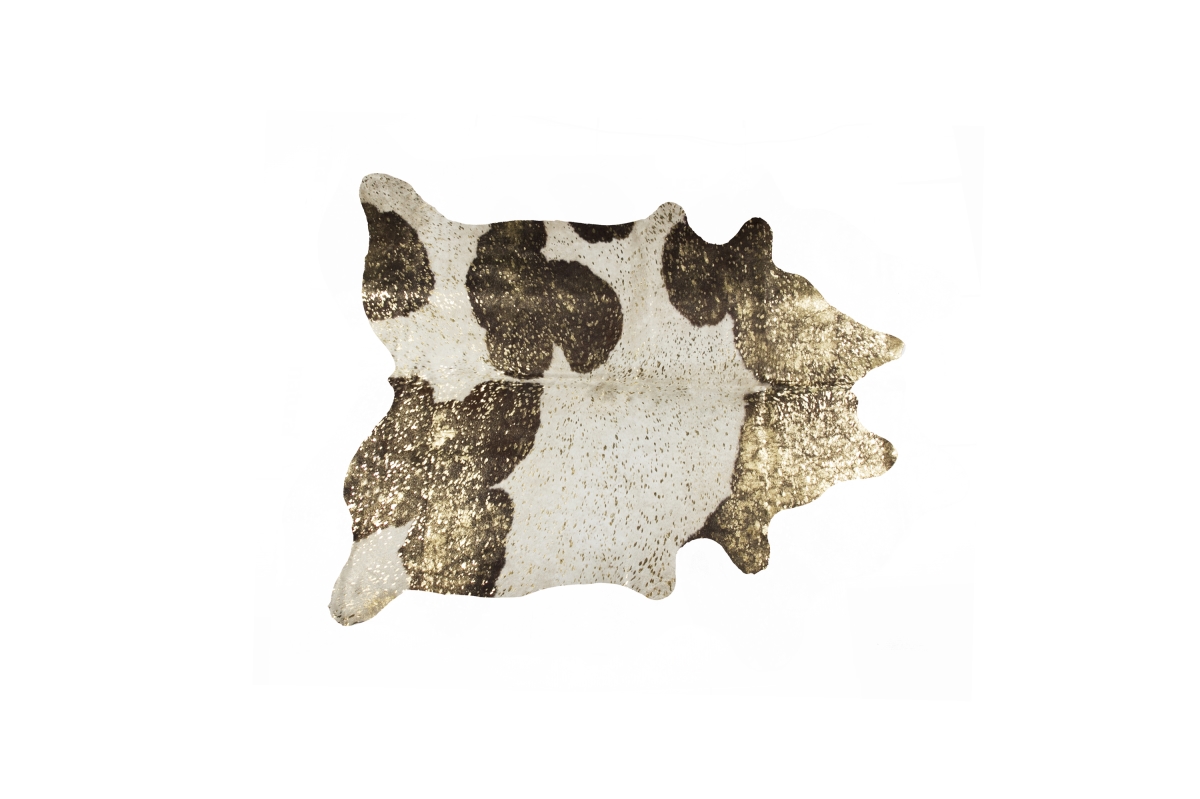 Home Decor Scotland Cowhide Rug | 1-Piece | Chocolate/white & gold | 5'x7'