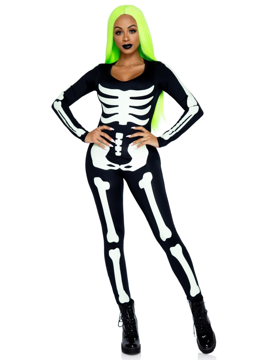 Picture of Leg Avenue 85346 00704 Printed Glow In The Dark Skeleton Catsuit&#44; Black & White - Extra Large