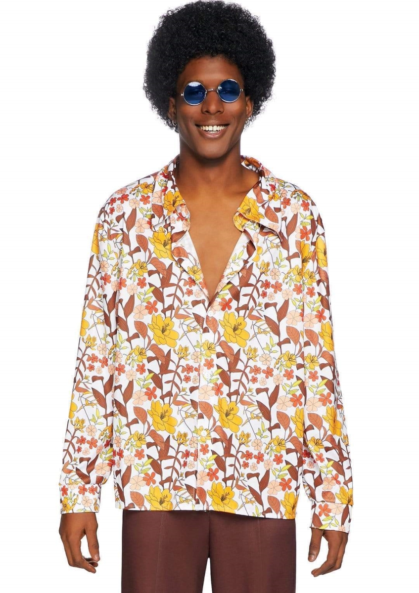 86846 10106 Mens 1970s Floral Disco Costume Shirt, Multi Color - Medium & Large
