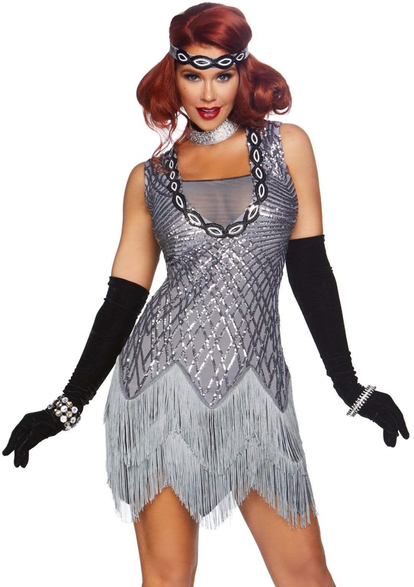 Picture of Leg Avenue 86855 02702 Roaring Roxy Flapper Costume&#44; Silver - Medium