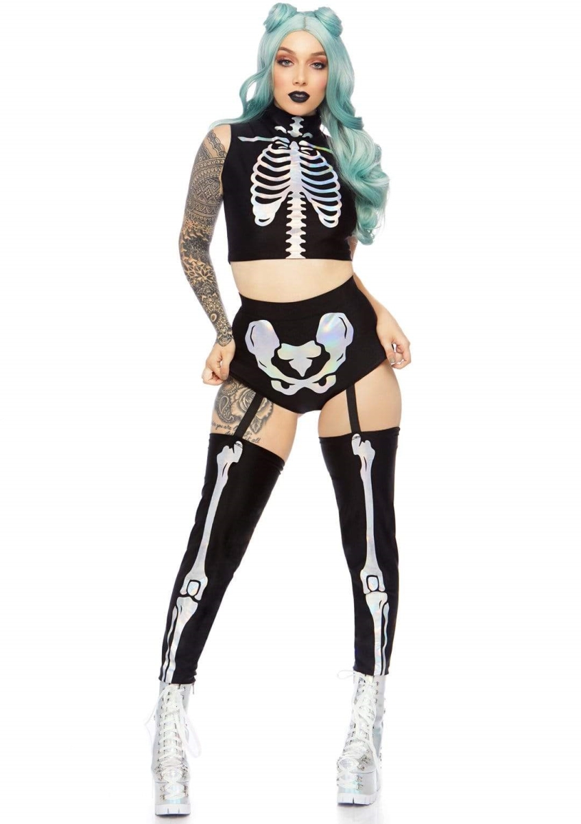 Picture of Leg Avenue 86870 00103 Holographic Skeleton Costume&#44; Black - Large