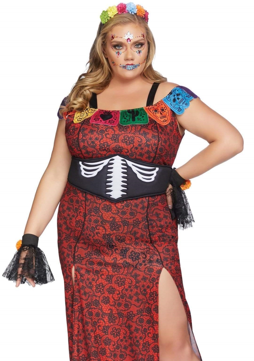 Picture of Leg Avenue 86871X 10108 Plus Deluxe Day of the Dead Beauty Women Costume&#44; Multi Color - Extra Large & 2XL