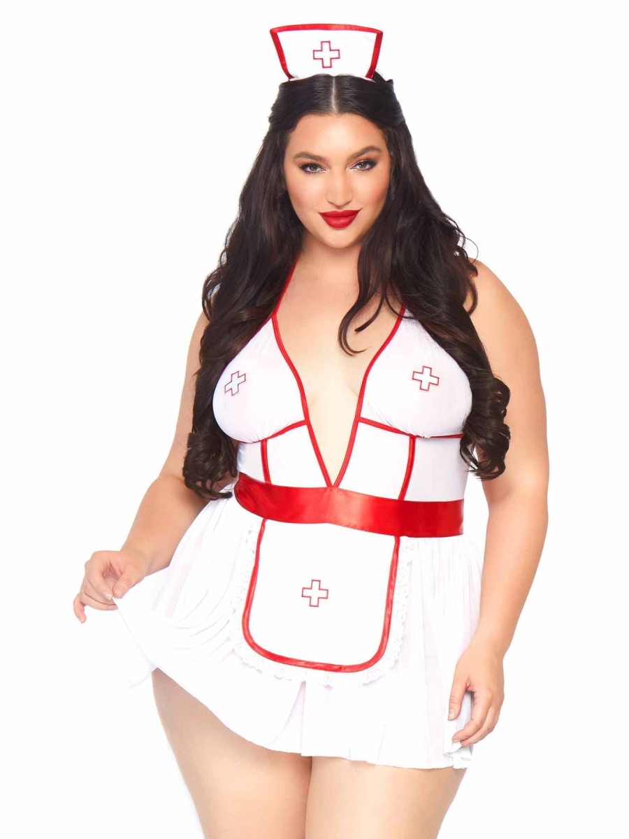 Picture of Leg Avenue 87027X 06208 Plus Nightshift Nurse Lingerie Set&#44; White & Red - Extra Large & 2XL