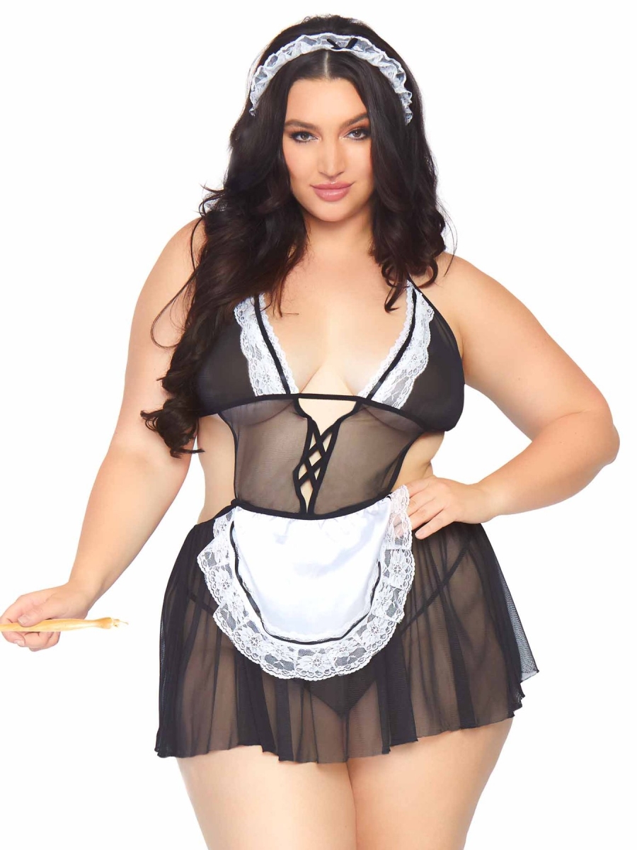 Picture of Leg Avenue 87028X 00708 Plus Fantasy French Maid Lingerie Set&#44; Black & White - Extra Large & 2XL