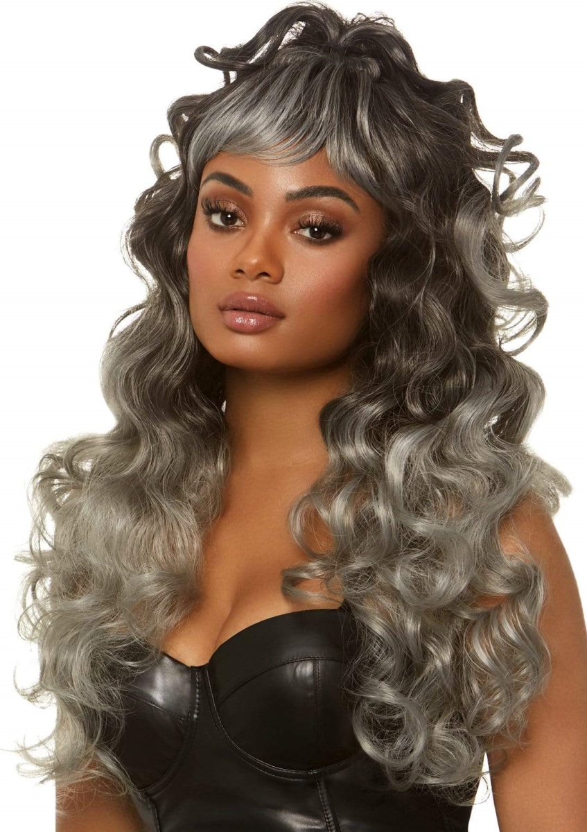 A2856 02522 Long Curly Ponytail Wig, Grey - One Size