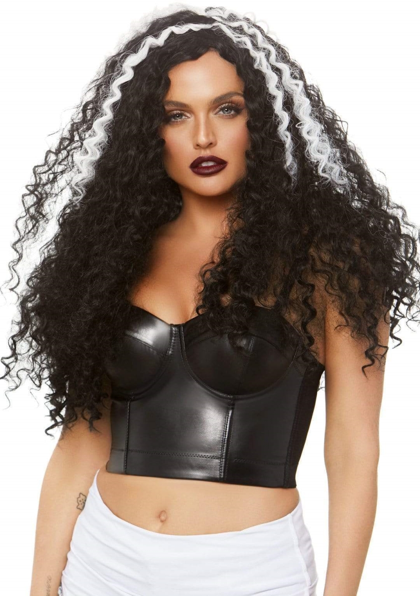A2858 00722 Long Curly Wig, Black & White - One Size