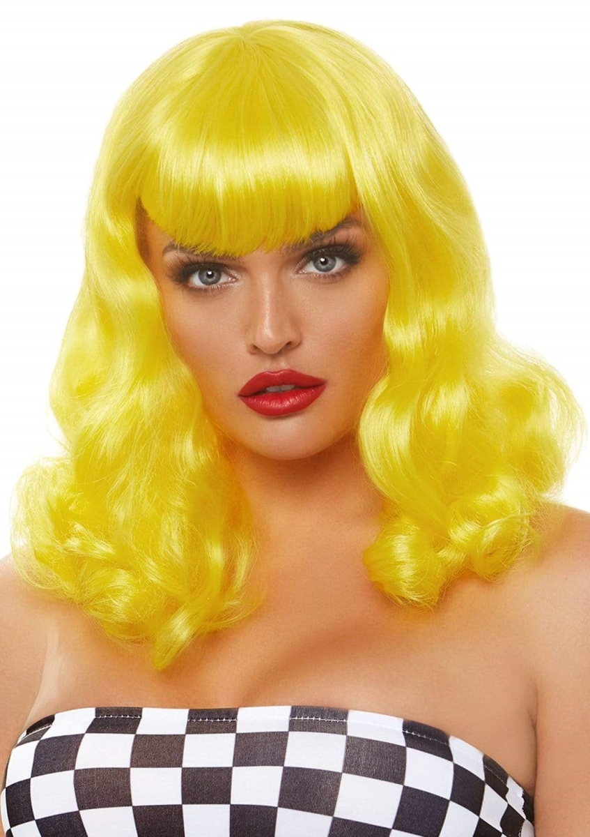 A2860 17622 Retro Curly Bob Wig, Yellow - One Size