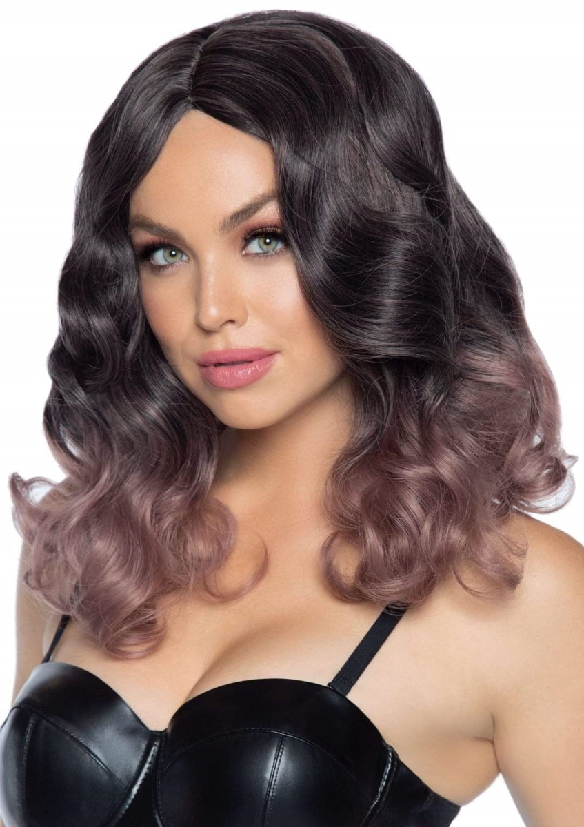 A2865 33422 Curly Ombre Long Bob Wig, Mauve - One Size