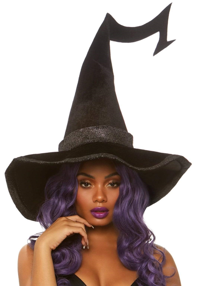 A2874 00122 Bewitched Velvet Witch Hat with Sparkling Trim, Black - One Size