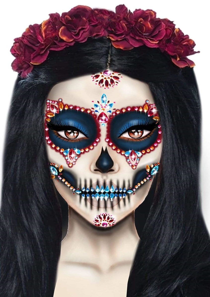 Picture of Leg Avenue EYE020 10122 Day of the Dead Skeleton Face Jewels, Multi Color - One Size