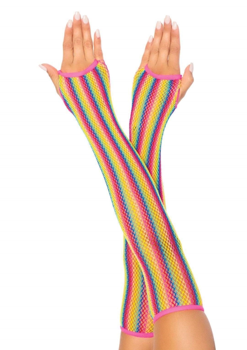 Picture of LegAvenue 2036 10122 Rainbow Net Fingerless Arm Warmer Gloves, Multi Color - One Size