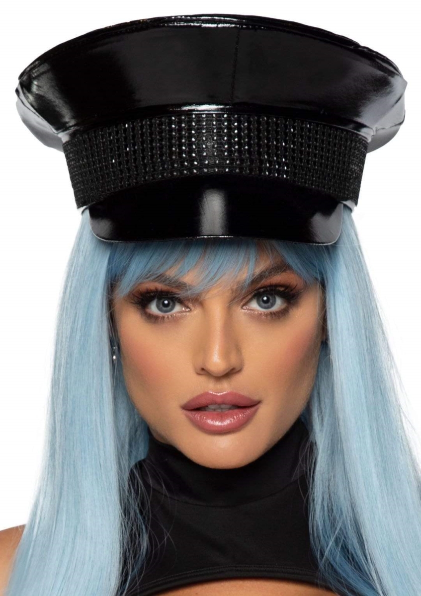 2772 00122 Rhinestone Trimmed Military Hat, Black - One Size