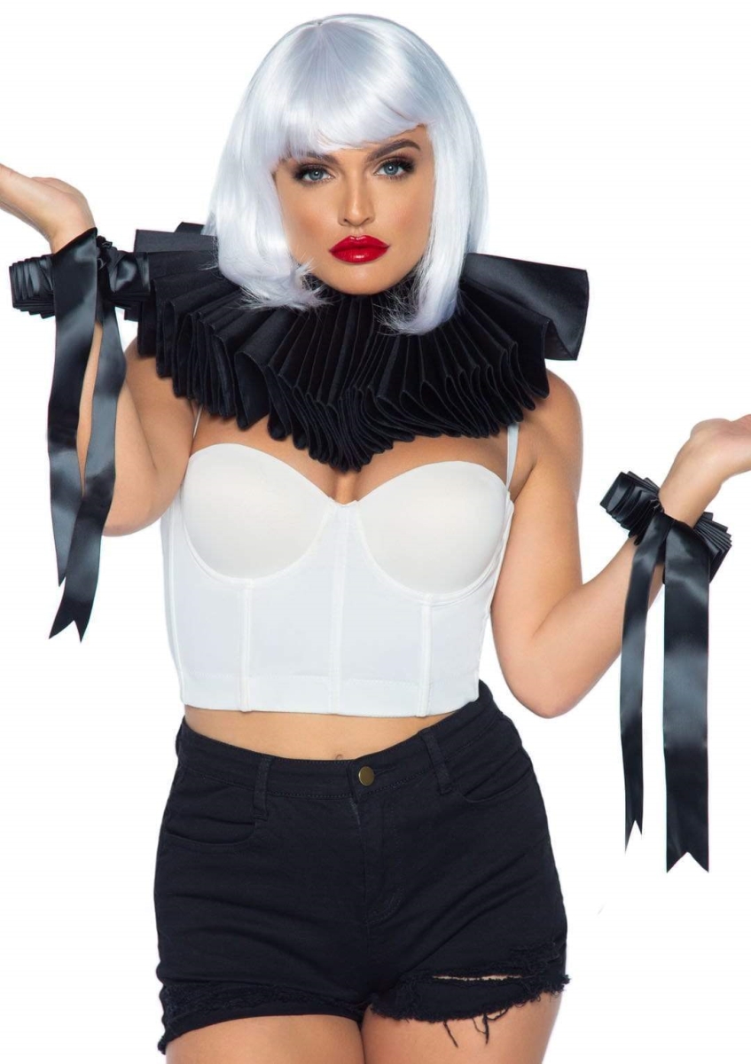 2773 00122 Deluxe Ruffle Collar & Wrist Cuffs, Black - One Size