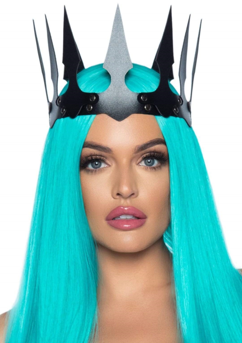 2774 00122 Faux Leather Spiked Crown, Black - One Size