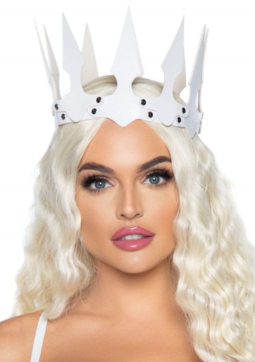2774 00222 Faux Leather Spiked Crown, White - One Size