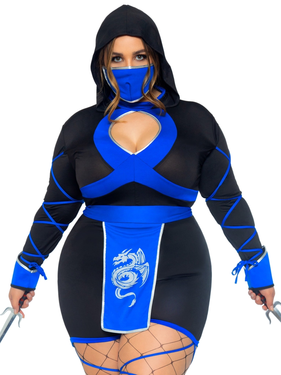 85401X 05709 Plus Dragon Ninja Costume, Black & Blue - 3X-4X
