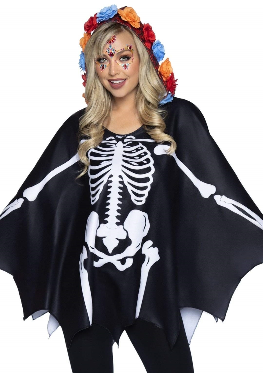86917 10122 Day of the Dead Costume Poncho, Multi Color - One Size