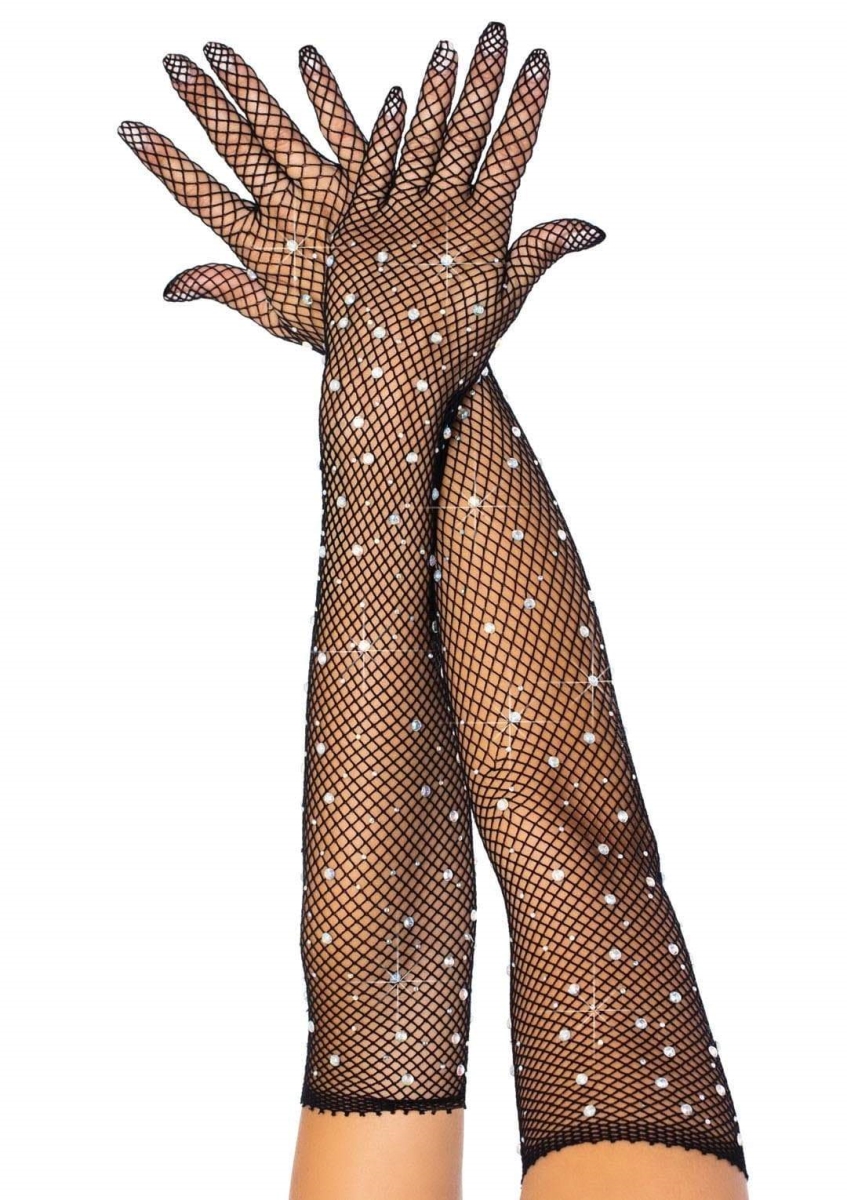Picture of Leg Avenue 2038 00122 Womens Bling Ring Rhinestone Fishnet Gloves, Black - One Size Fits Most