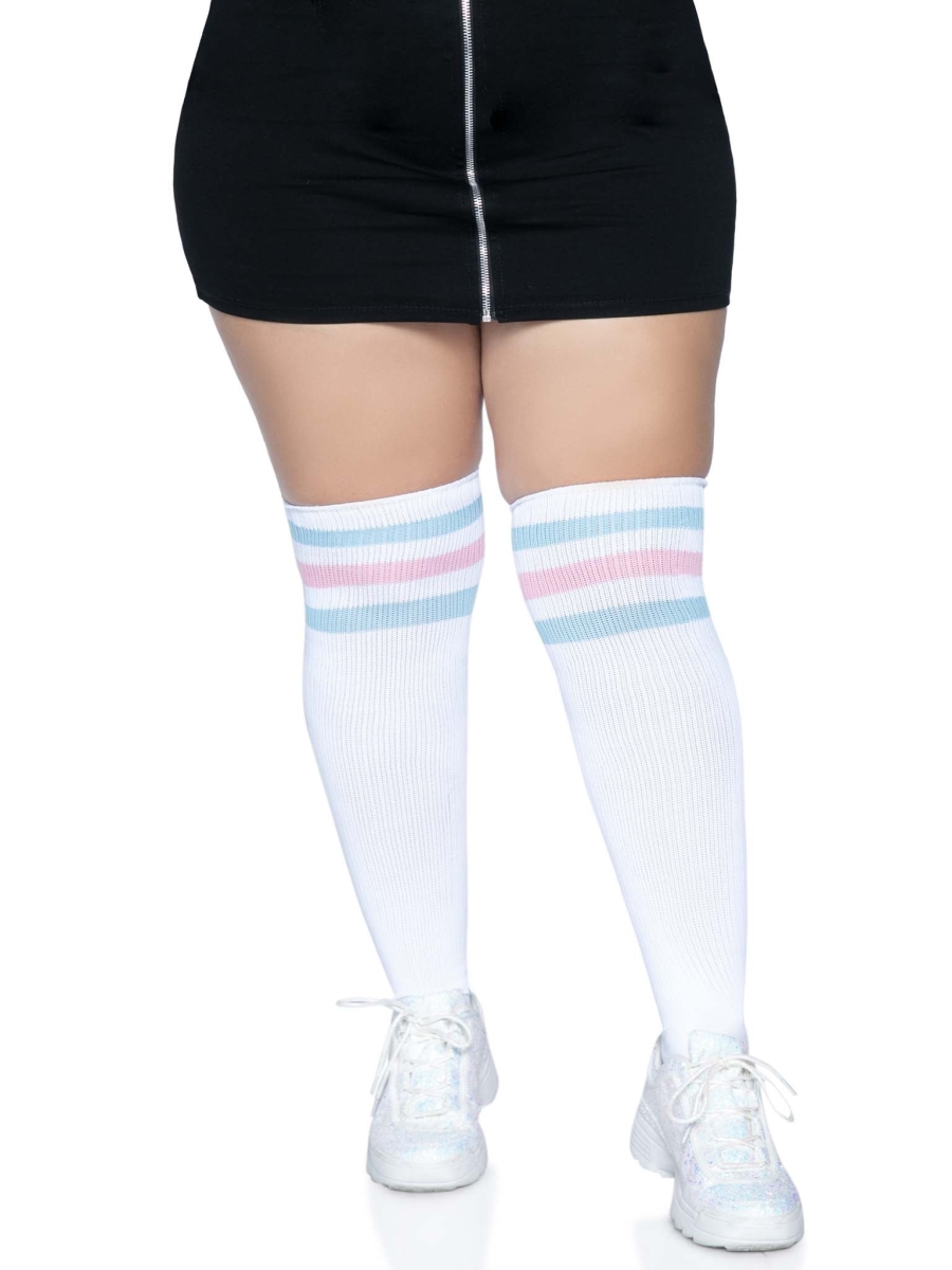 Picture of Leg Avenue 5627X 29608 Womens Kellee Plus Athletic Over The Knee Socks&#44; Pink & Blue - 1X-2X