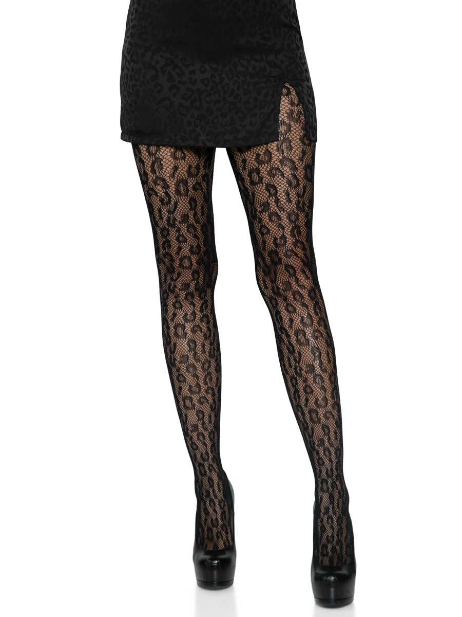 Picture of Leg Avenue 9716 00122 Womens Leopard Net Tights, Black - One Size Fits Most