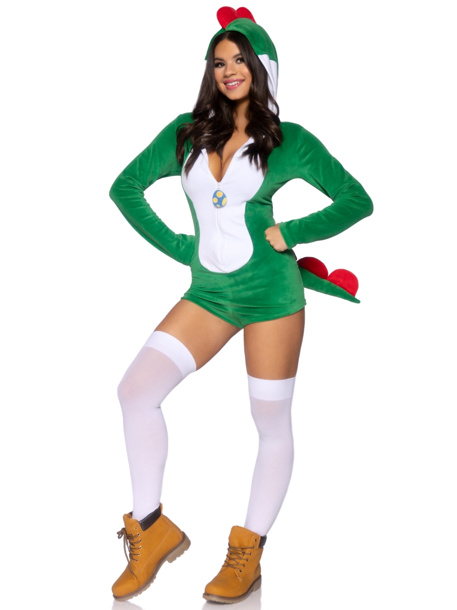 87098 20303 Womens Comfy Super Dino Costume, Green & White - Large