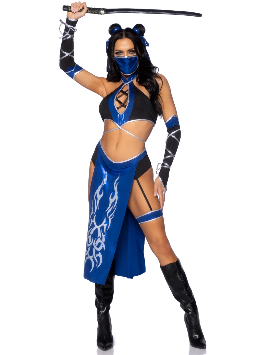 87145 05703 Womens Combat Ninja Costume, Black & Blue - Large - 5 Piece