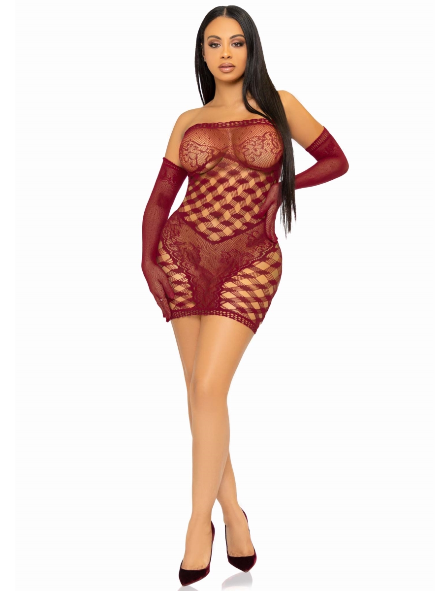Picture of Leg Avenue 86136 03622 Womens Hardcore Net Tube Dress, Burgundy - One Size Fits Most - 4 Piece