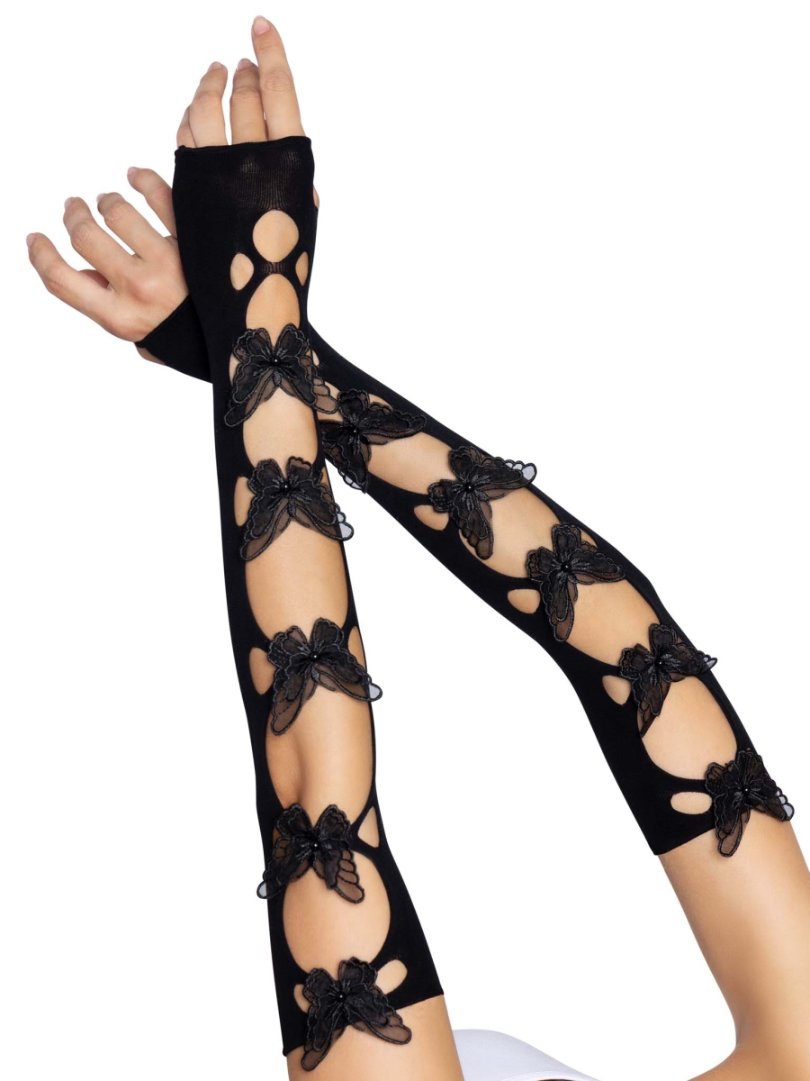 Picture of Leg Avenue 2674 00122 Womens Opaque Net Cut-Out Butterfly Applique Arm Costume Warmers, Black - One Size Fits Most