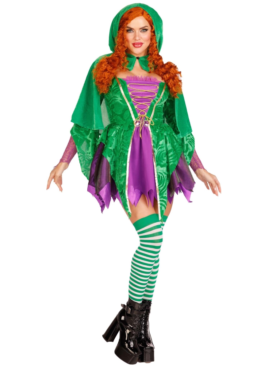 87177 31402 Womens Crafty Spellcaster Costume, Purple & Green - Medium - 4 Piece