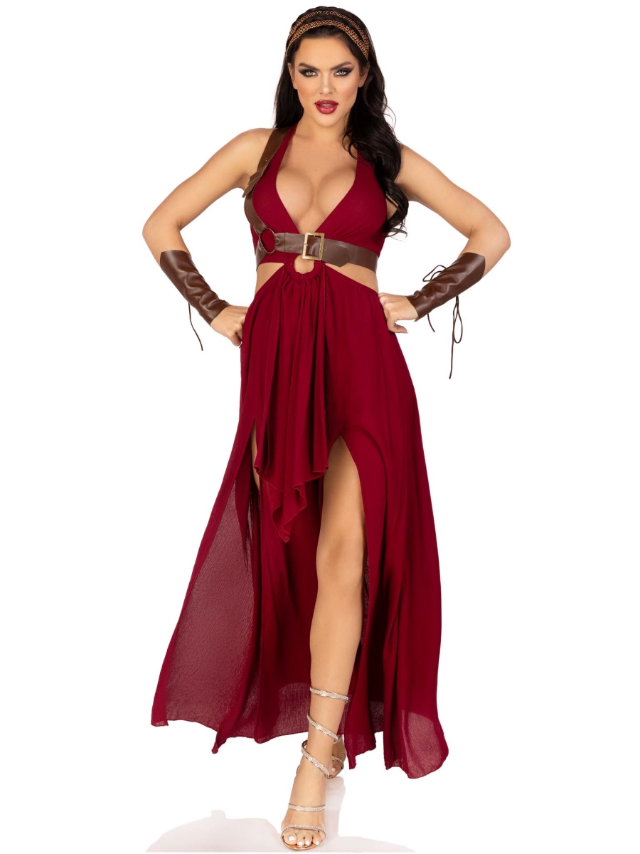 Picture of Leg Avenue 85036 03601 Womens Warrior Maiden Costume, Burgundy - Small - 4 Piece