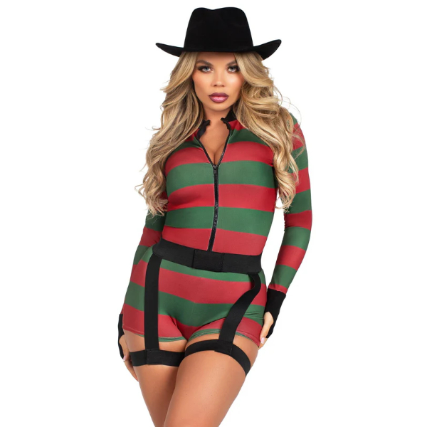 87234 10101 2 Piece Dream Killer High Neck Romper Belt Harness - Multi Color - Small