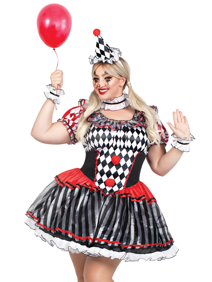 87245X 10108 Plus Darling Harlequin Costume, Black - 1X-2X