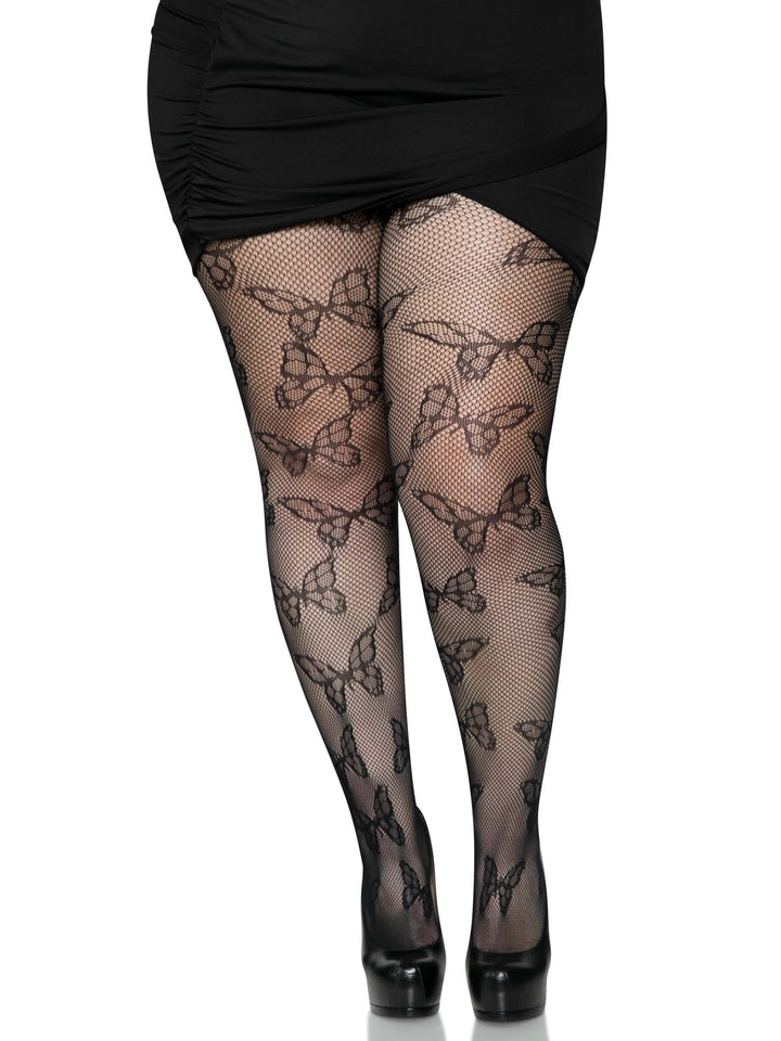 1412X 00208 Plus Butterfly Fishnet Tights, White - 1X-2X