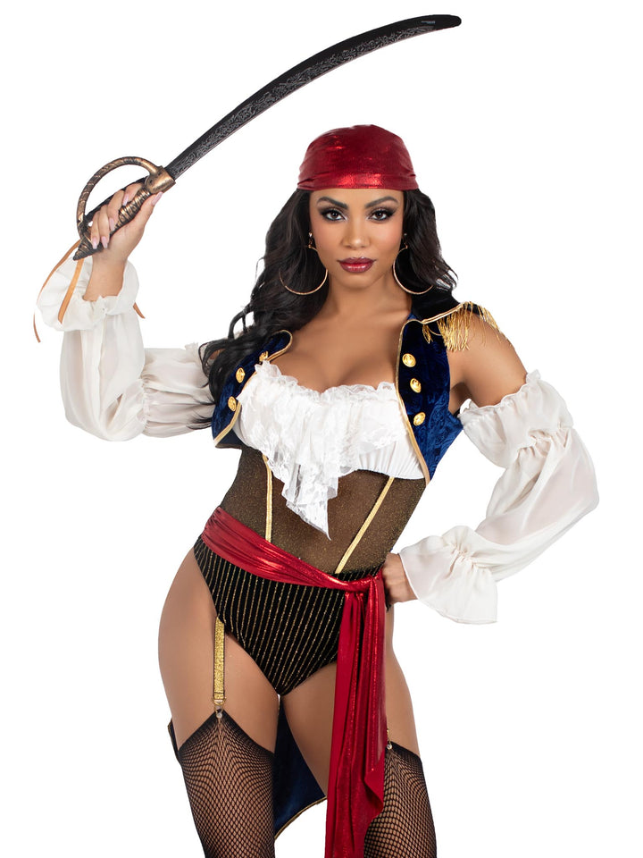 87224 10102 Buccaneer Beauty Pirate Costume, Red, White & Blue - Medium