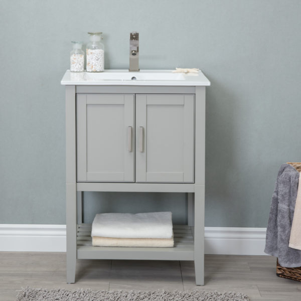34 x 18 x 24 in. KD White Gray Sink Vanity