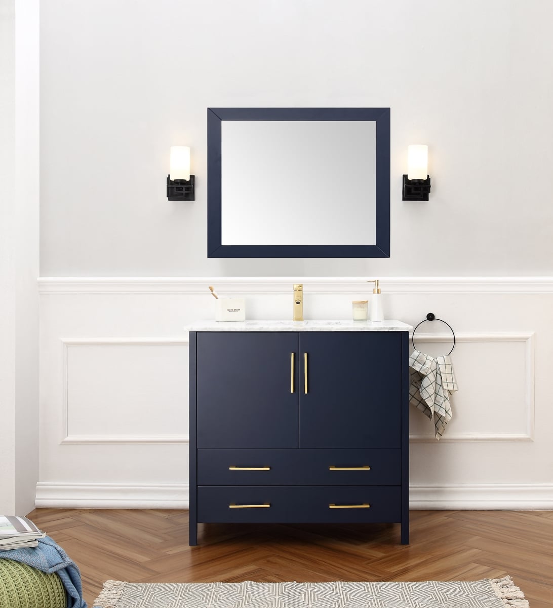 WA7936-B 36 in. Solid Wood Sink Vanity with Mirror without Faucet - Blue