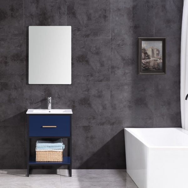 24 in. Blue Sink Vanity with Black Metal PVC Frame, Blue