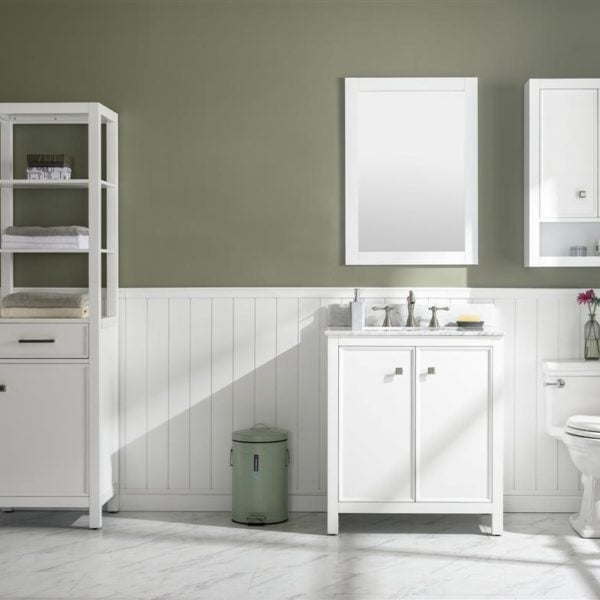 60 in. White Finish Single Sink Vanity Cabinet with Carrara White Top