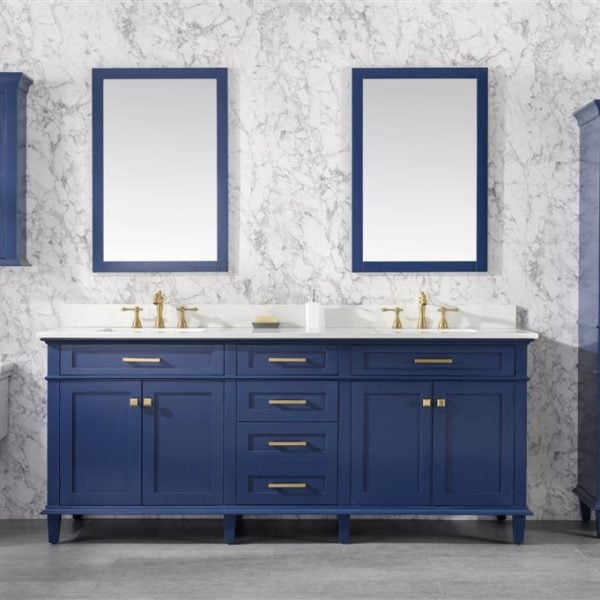 72 in. Double Sink Vanity Cabinet with Carrara White Top, Blue