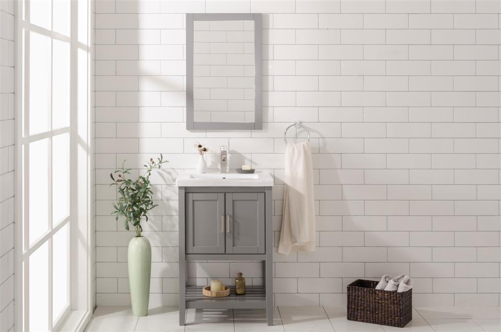24 in. KD Gray Sink Vanity, White Ceramic Top & White Ceramic Sink