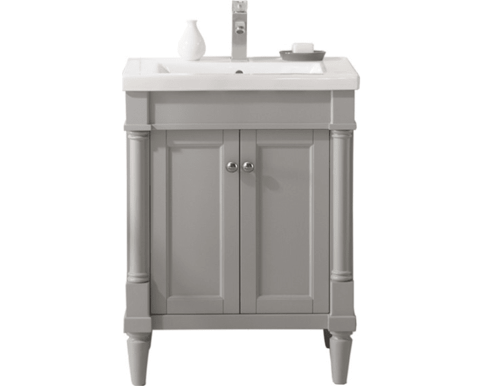 24in. Gray Sink Vanity - White Ceramic Top - Elegant Design