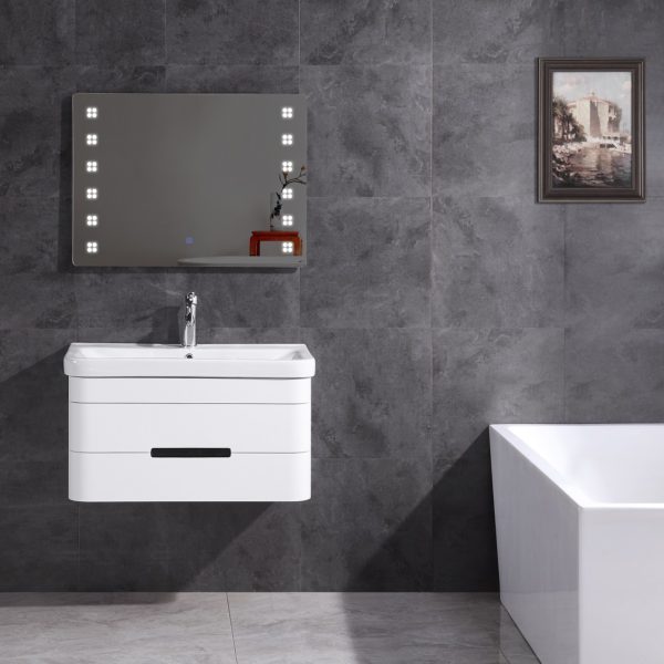 32 in. Bathroom Vanity with Led Mirror, PVC - White