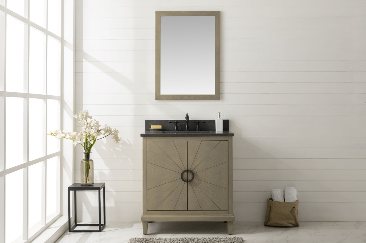 30 in. Antique Gray Oak Vanity with Blue Limestone Top