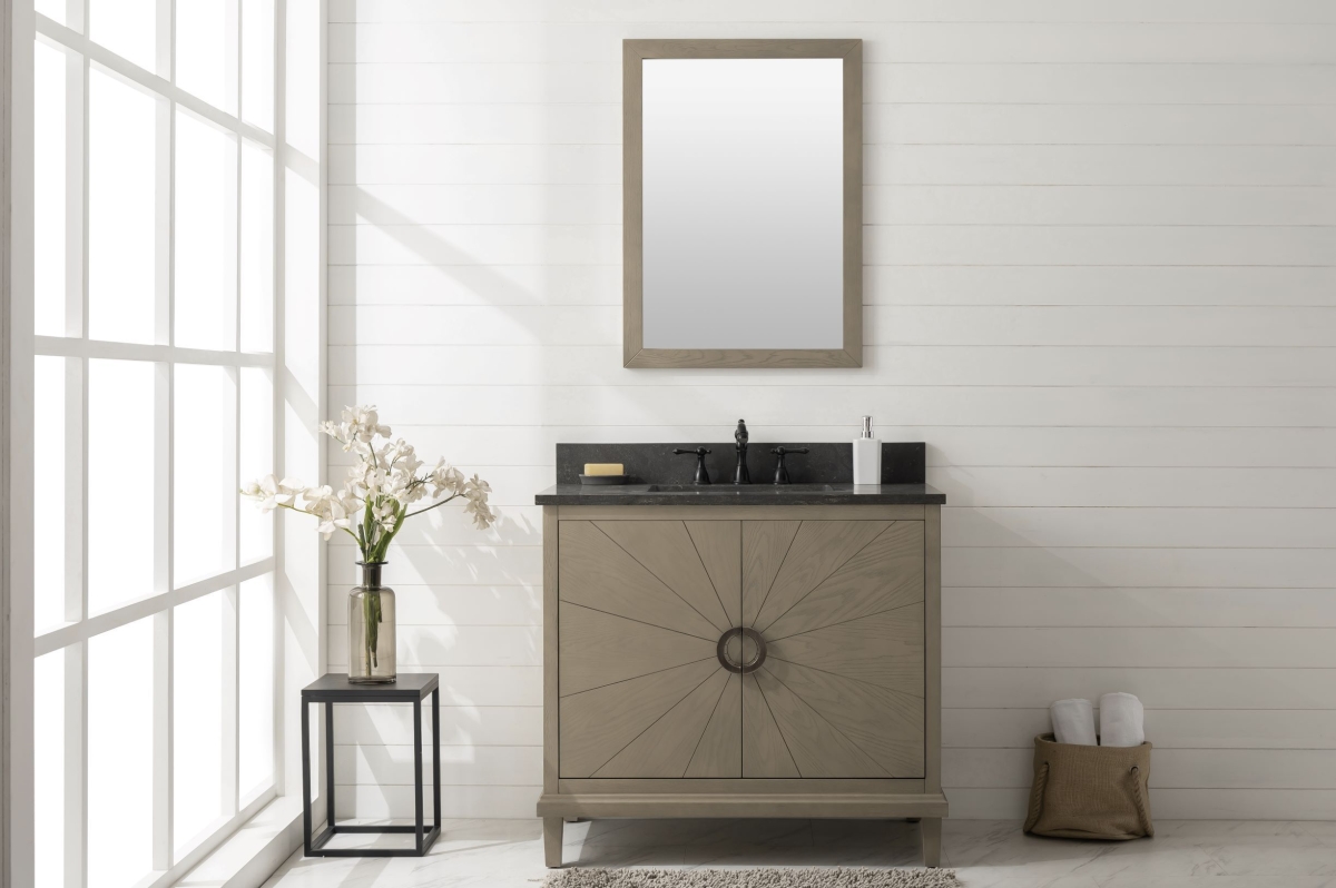 36 in. Antique Gray Oak Vanity with Blue Limestone Top