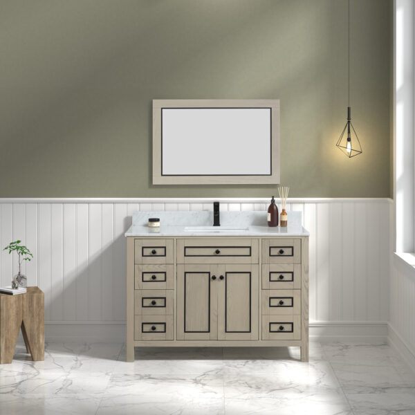 WV2248-O 48 in. Light Oak Finish Sink Vanity Cabinet with Carrara White Top