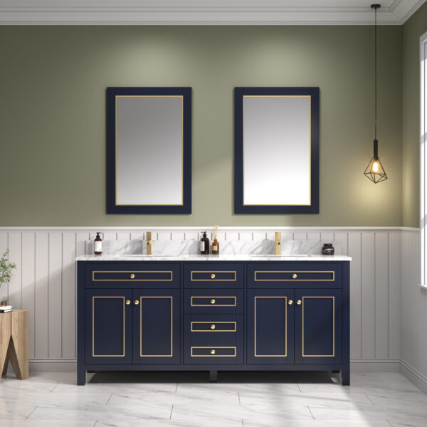 WV2272-B 72 in. Blue Finish Sink Vanity Cabinet with Carrara White Top